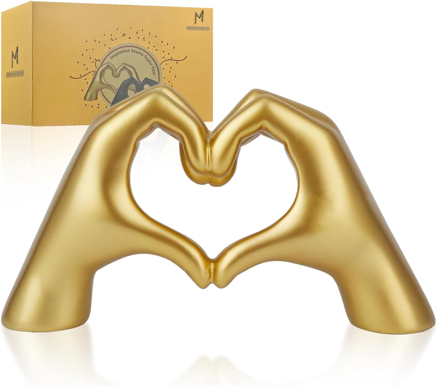 maozyiltle Gold Heart Hand Statue, Gesture Decoration, Finger Sculpture for Wedding Decoration, Home Decor, Small Ornament on Coffee Table, Office and Bedroom (Gold)