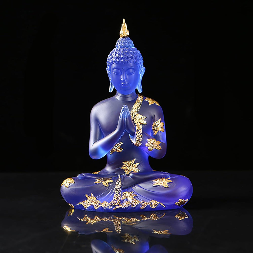 Buddha Statue aus Kristallharz Meditations Deko für Den Innenbereich, Thailändische Sitzende Buddha Figur Spirituelle Geschenke für Tisch Zen,Blau,L