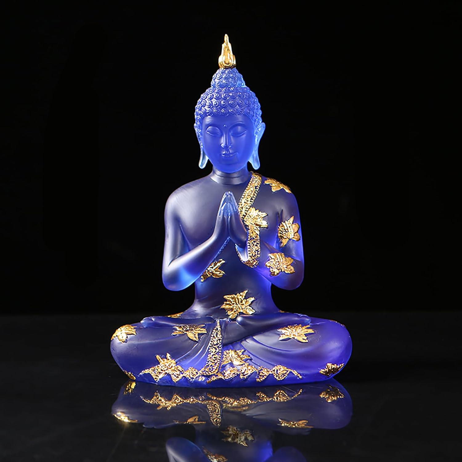 Buddha Statue aus Kristallharz Meditations Deko für Den Innenbereich, Thailändische Sitzende Buddha Figur Spirituelle Geschenke für Tisch Zen,Blau,L