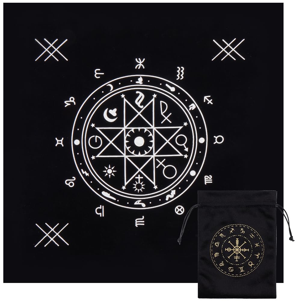 CREATCABIN Altar cloth, tarot tablecloth, gothic card bag, square tablecloth, divination, velvet with tarot bag set with drawstring, tarot card lover gift for women, Christmas, birthday