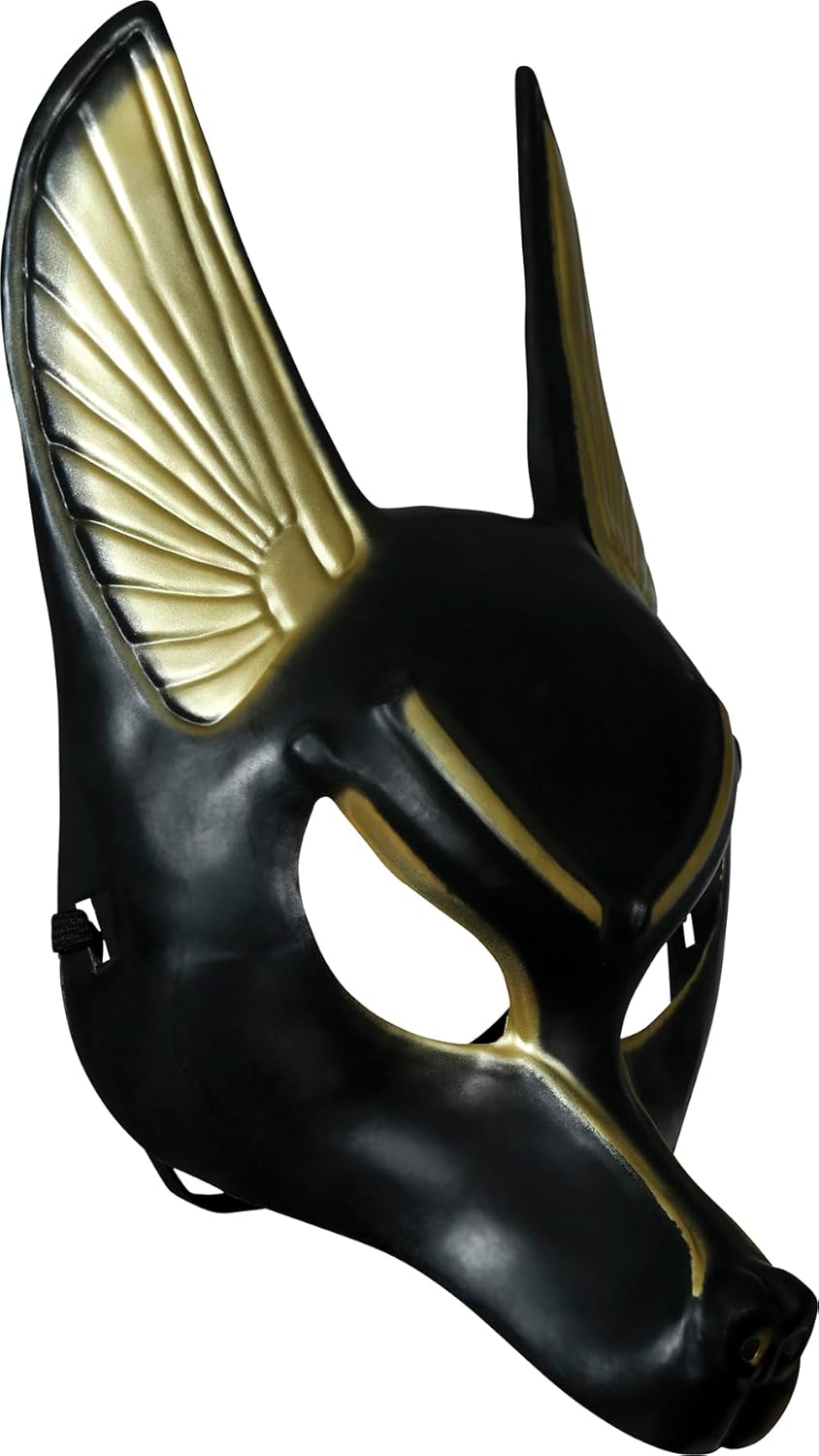 FIESTAS GUIRCA Anubis PVC Mask - Egyptian Costume Accessories - Ideal for Costume Parties, Halloween and Carnival - Inspired by Egyptian Mythology - Unisex for Adults - Black and Gold