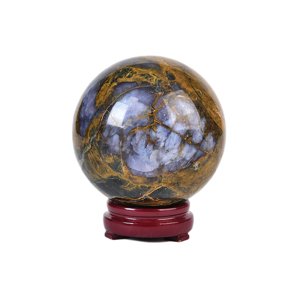 JIC Gem Large Crystal Ball with Stand Pietersite Crystal Ball Gemstone Decorative Ball for Home Decoration Altar Reiki Feng Shui Crystal Gift 80-90mm