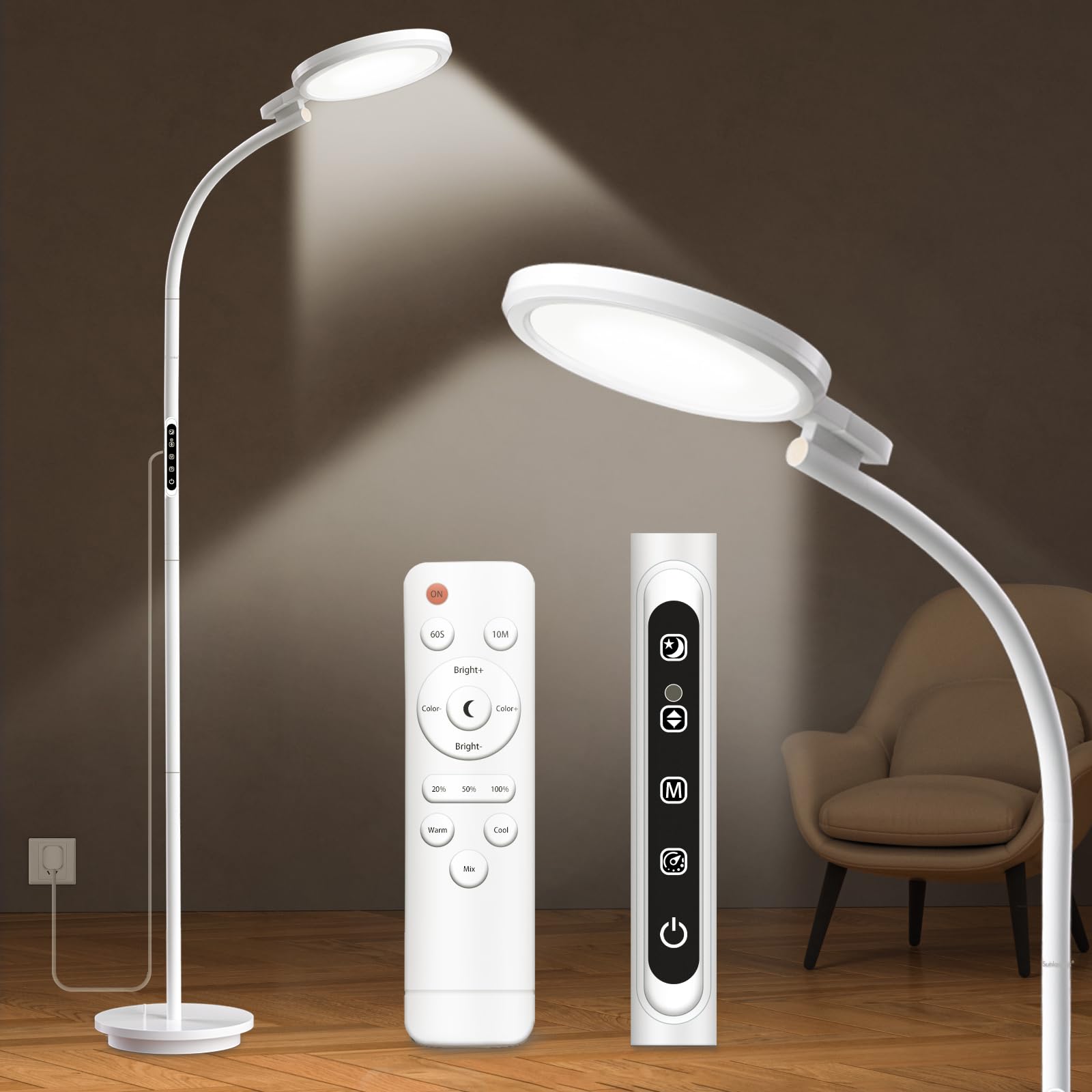 Trayvespace SAD Lamp, SAD Light Therapy Lamp, UV-Free 10000 Lux Sun Lamp, Therapy with 3 Light Colours and 9 Adjustable Brightnesses and 3 Timers for Lift Mood
