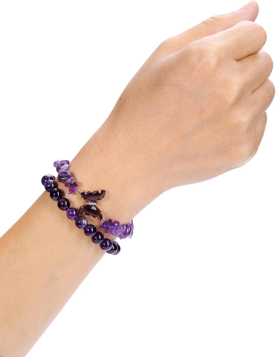 CrystalTears Schmetterling Armbänder Set 2pcs echt Edelsteine elastischer Perlenarmbänder Damen Amulett Schmuck spirituelle Geschenk