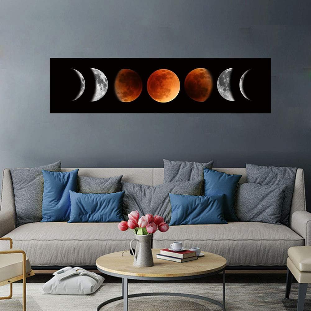 Ohhvvow Moon Phase Wall Art Painting 47L x 11.8W Black and Tawny Modern Abstract Canvas Wall Art for Living Room Bedroom Decor Contemporary Artwork for Home Office