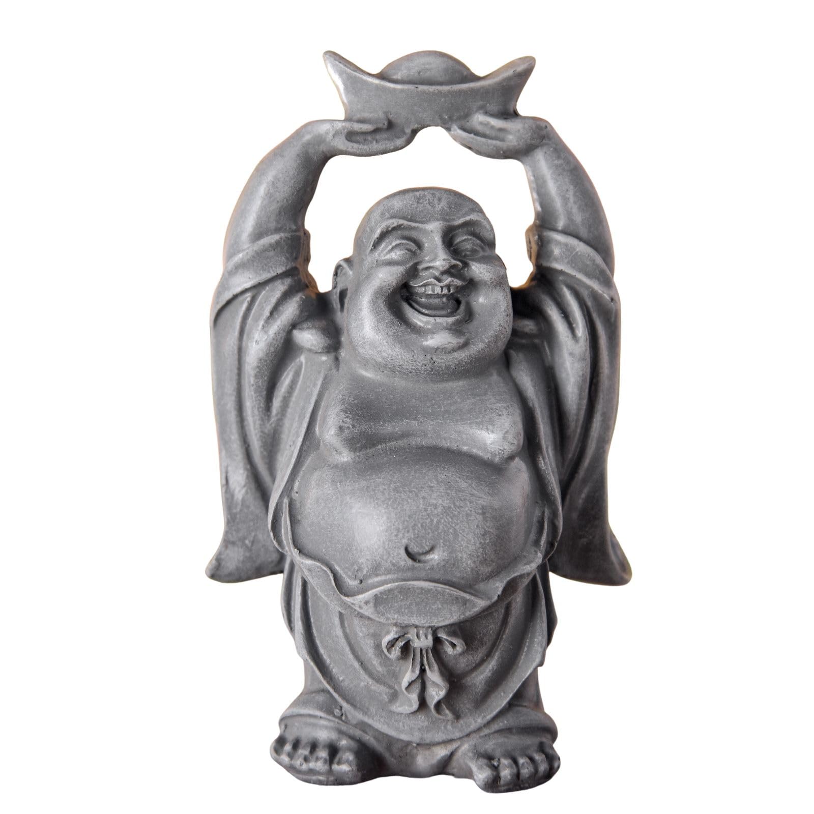 Lachender Buddha Willkommen - Glücksbringer Statue - Zen und Feng Shui Dekoration - für eine entspannende und spirituelle Atmosphäre - Geschenkidee - Breite: 9cm - Farbe: Grün und Braun - Zen'Light