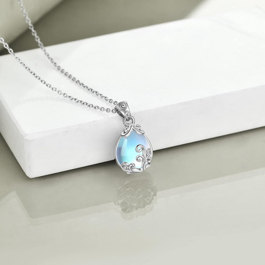 POPLYKE Sterling Silver Gemstone Filigree Teardrop Pendant Necklace Crystal Jewellery for Women