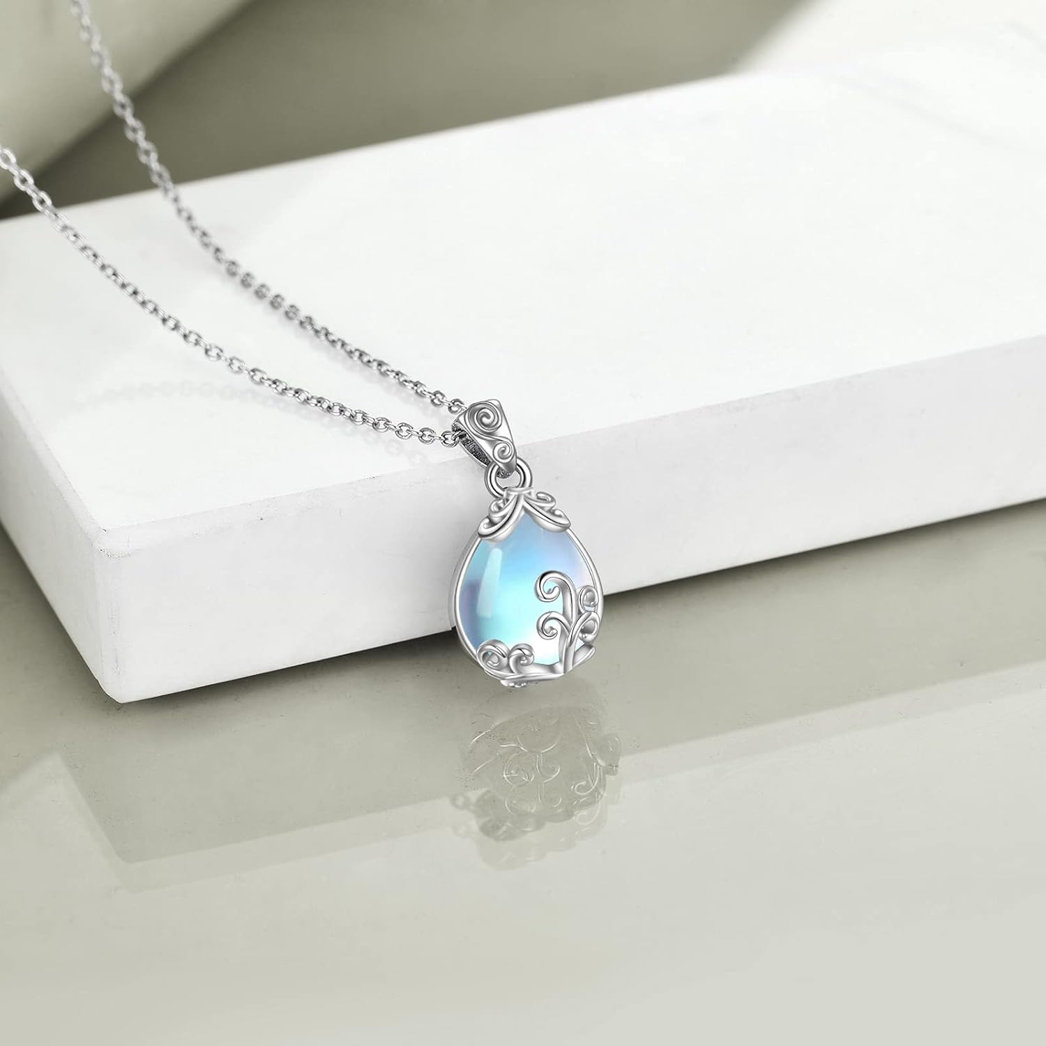 POPLYKE Sterling Silver Gemstone Filigree Teardrop Pendant Necklace Crystal Jewellery for Women