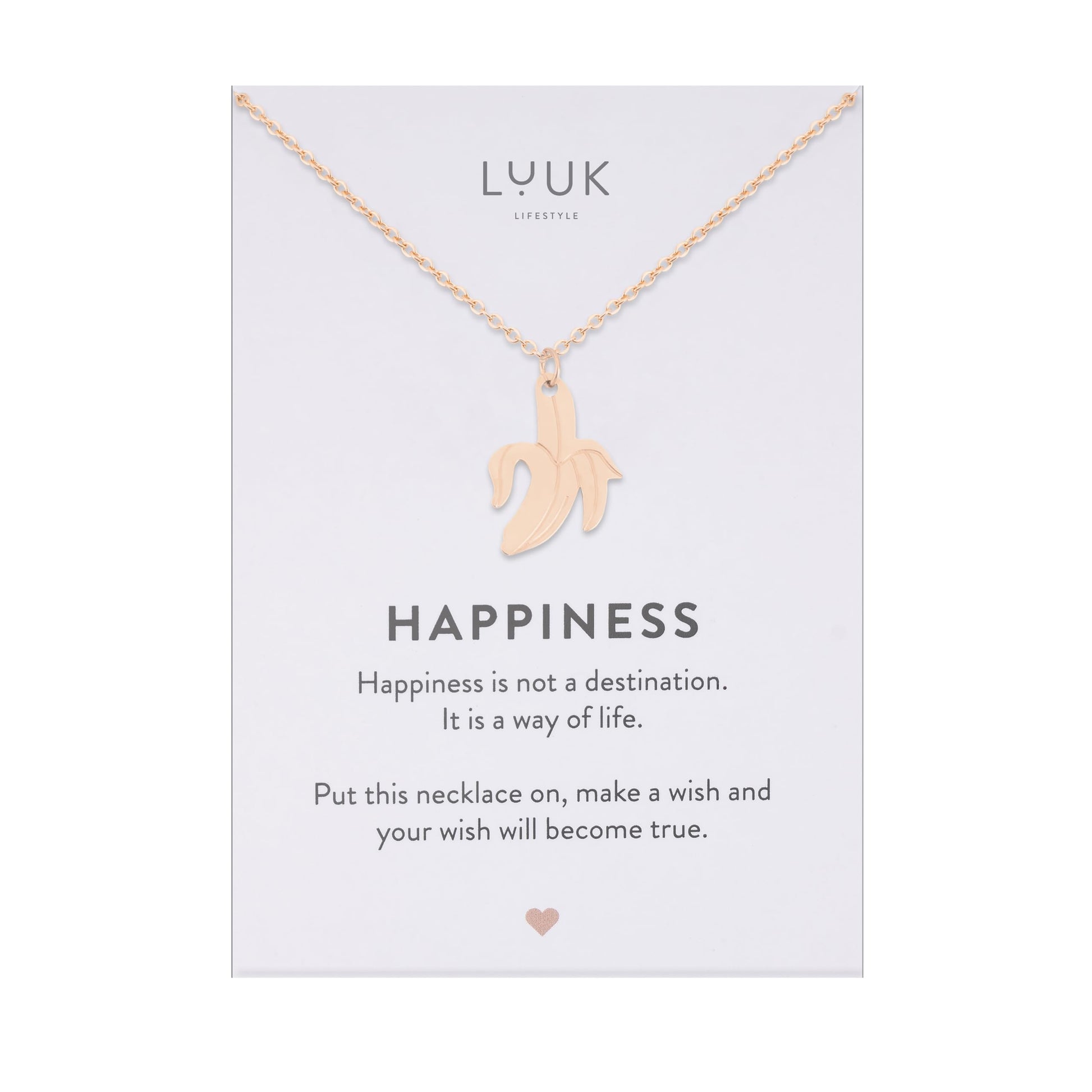 LUUK LIFESTYLE Filigrane Halsketten mit Anhänger und Karte mit HAPPINESS Spruch, zeitloses Design und moderne Motive, in Silber, Gold und Rosegold
