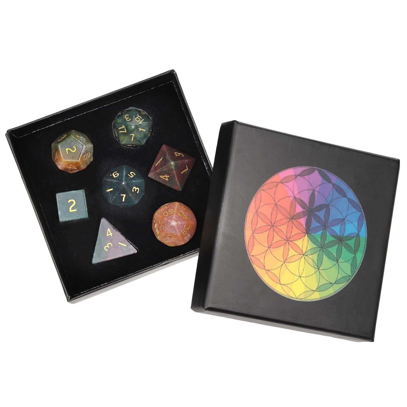 Nupuyai Kambaba Jasper Stone Polyhedral Dice Gemstones Set, 7 Pieces Healing Stones Set, Table Games for Dungeon and Dragons Dice, DND RPG MTG Dice Game Gift