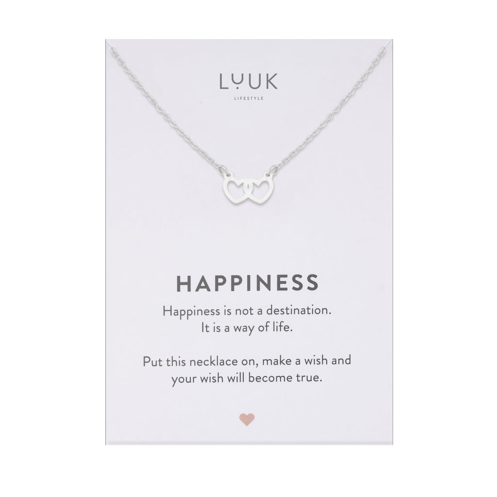 LUUK LIFESTYLE Filigrane Halsketten mit Anhänger und Karte mit HAPPINESS Spruch, zeitloses Design und moderne Motive, in Silber, Gold und Rosegold