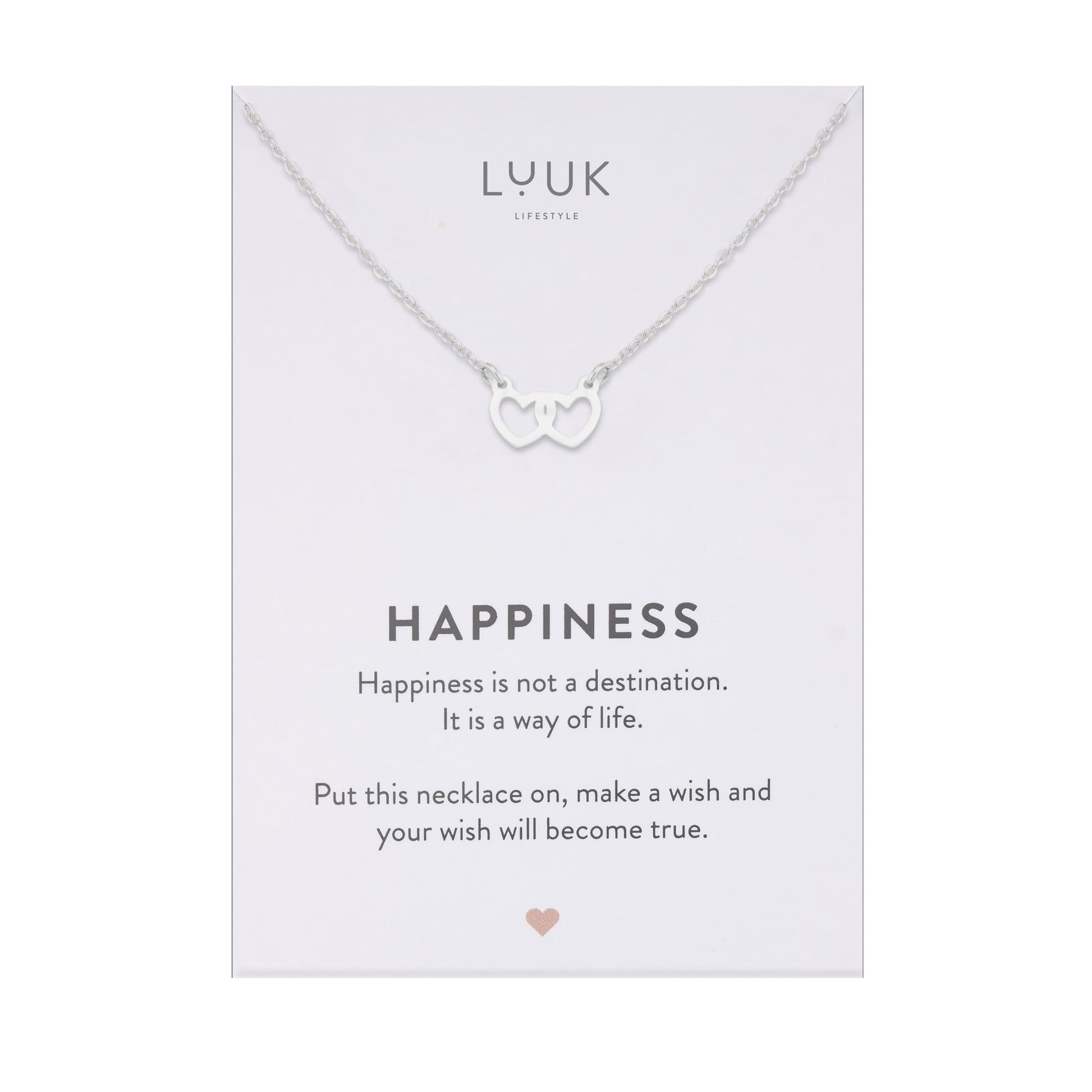 LUUK LIFESTYLE Filigrane Halsketten mit Anhänger und Karte mit HAPPINESS Spruch, zeitloses Design und moderne Motive, in Silber, Gold und Rosegold