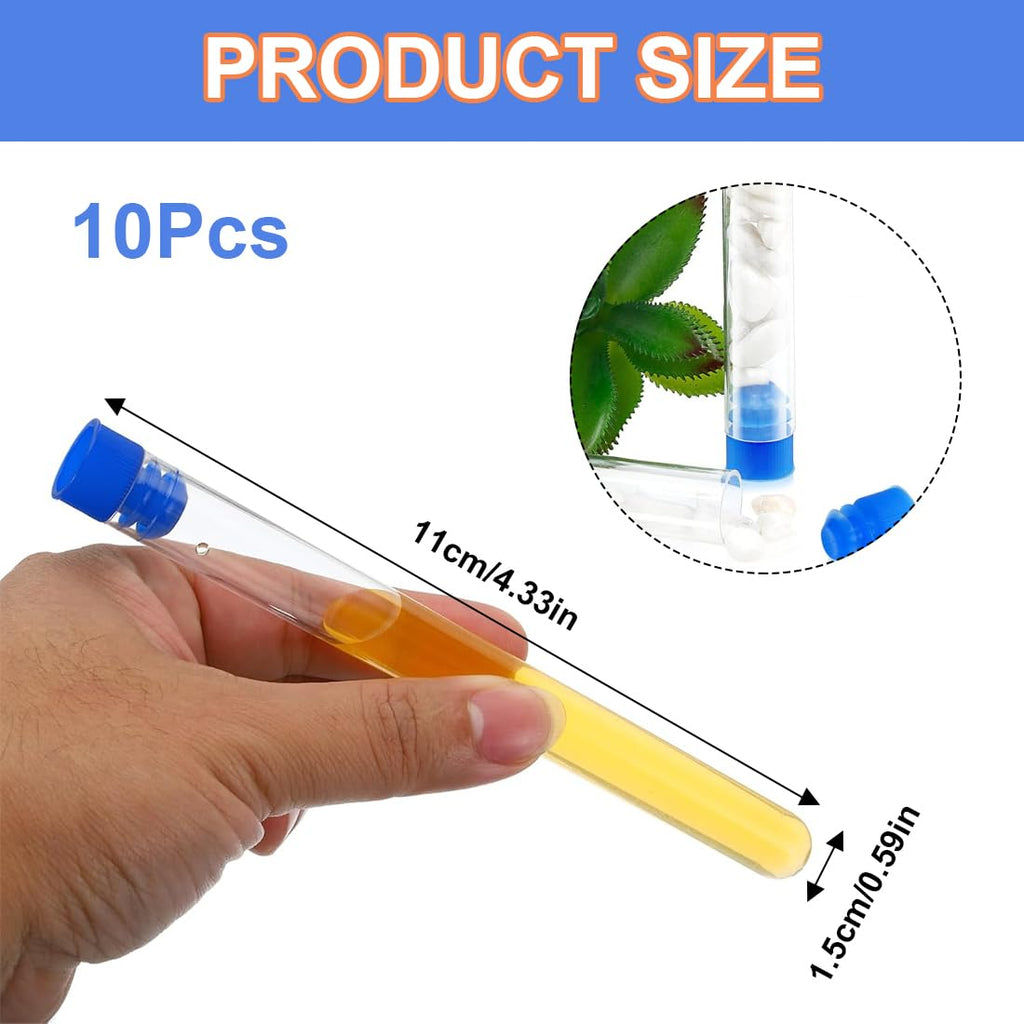 10 Stück 11 x 1.5CM Probenbehälter Reagenzglas,Reagenzglas mit schraubverschluss Reagenzglas Kunststoff Zentrifugenröhrchen, mit Schraubverschluss und Abgestuften für Labor Chemie Experimente