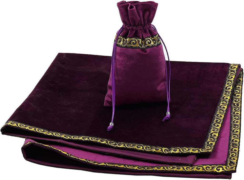 BLESSUME Altar Tarot Tablecloth Wicca Velvet Cloth with Tarot Bag, Purple 1, 62 x 62 cm (Cuadrado)
