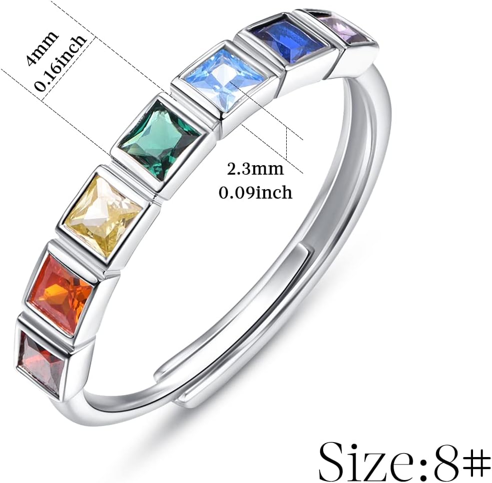 KINGWHYTE Chakra Ring für Frauen 925 Sterling Silber Verstellbare Ringe Heilender Schmuck Chakra-Geschenke für Mama Tochter Yoga-Liebhaber
