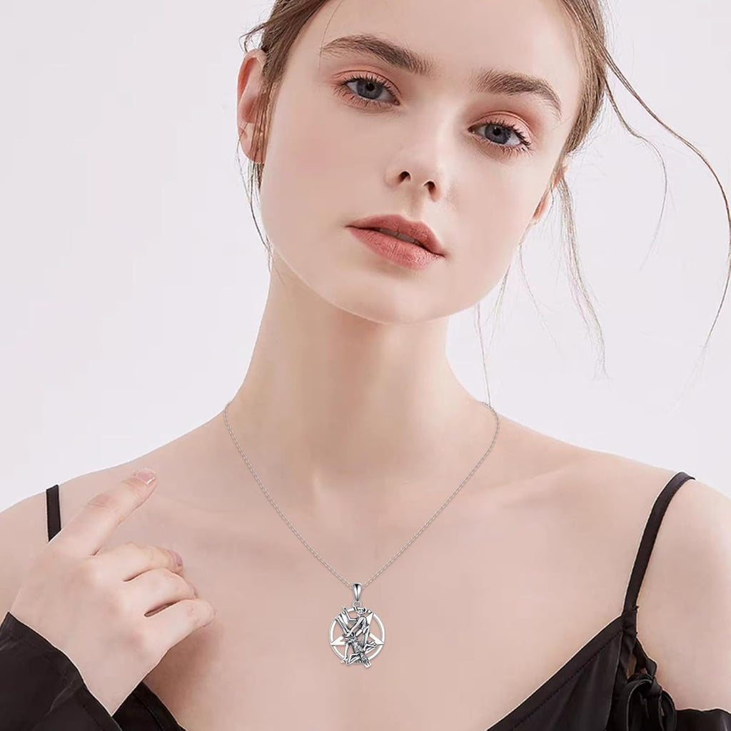 VONALA Satanische Halskette Jesus Upside Down Kreuz Inverted Pentagram Pentagram 925 Sterling Silber Dämon Halskette Gothic Punk Gothic Hexe Schmuck Zubehör