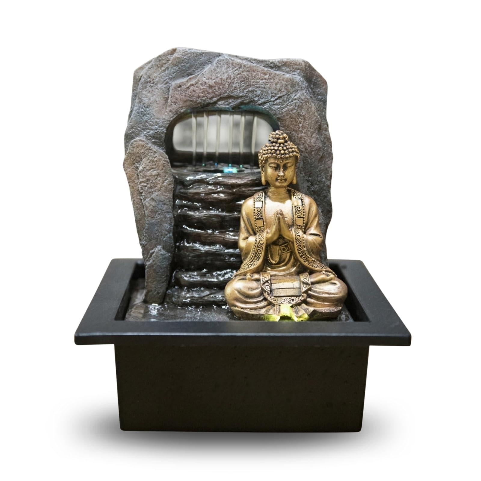 Zen'Light Spirituality Buddha Fountain, Polyresin, Dark Brown, 21 x 21 x 26 cm