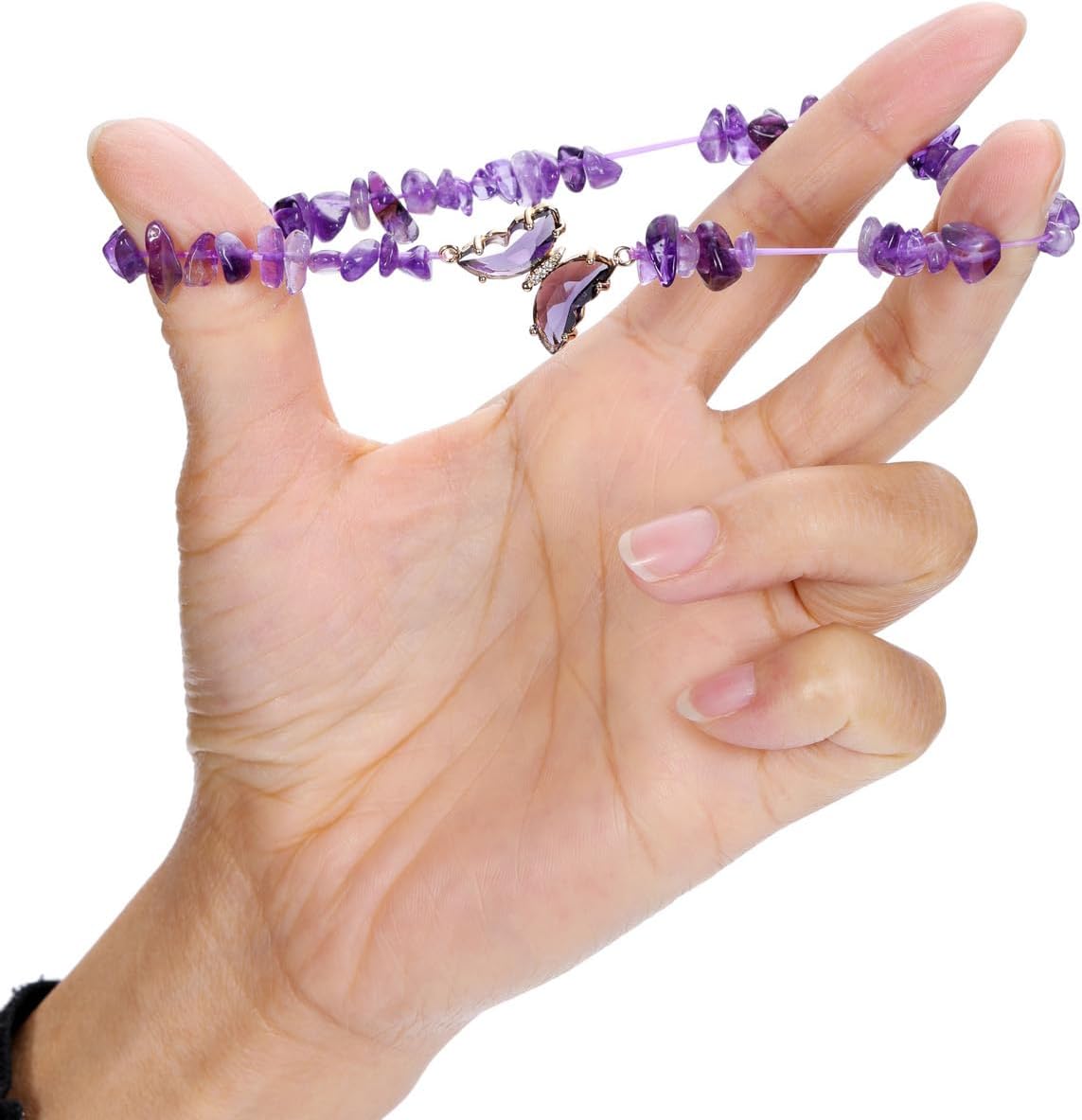 CrystalTears Schmetterling Armbänder Set 2pcs echt Edelsteine elastischer Perlenarmbänder Damen Amulett Schmuck spirituelle Geschenk
