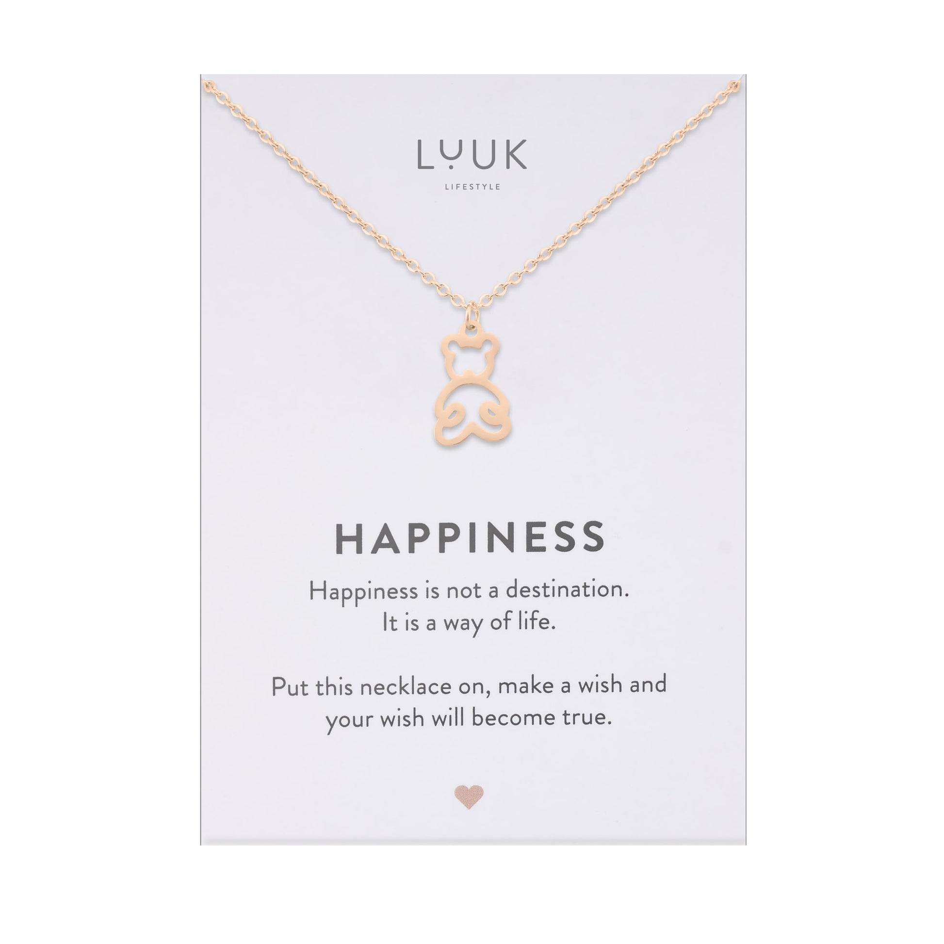 LUUK LIFESTYLE Filigrane Halsketten mit Anhänger und Karte mit HAPPINESS Spruch, zeitloses Design und moderne Motive, in Silber, Gold und Rosegold