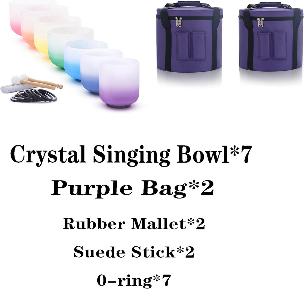 KVKA Kristall-Klangschalen Set, 6-12 inch 432Hz Gradien Quarz Chakra Sound Healing Klangschalen für Yoga Meditation Entspannung Stressabbau mit Tragetasche