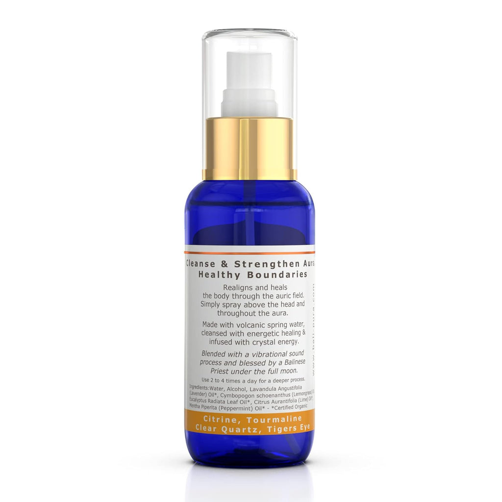 BALIPURA - Healing Crystals Auric Mixtures of Essential Oils of Lavender and Lemongrass, Black Tourmaline, Smoky Quartz and Citrine. "Protection" Aura Mist Handmade in Bali, 100 ml