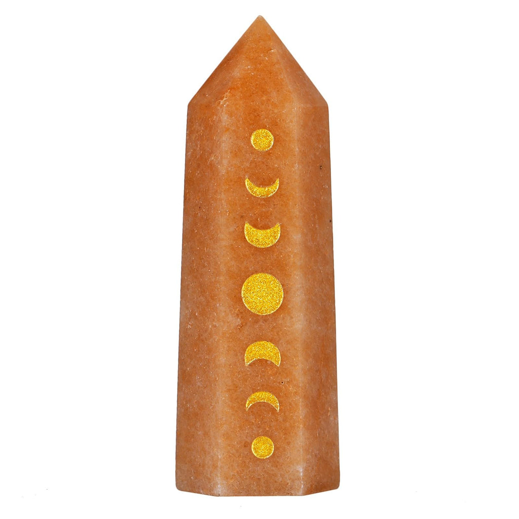 Heilstein Einzelpunktstab für Meditation Chakra-Ausgleich, Gravierte Mondphasen-Facetten-Kristallturm für die Dekoration zu Hause, Flusspat