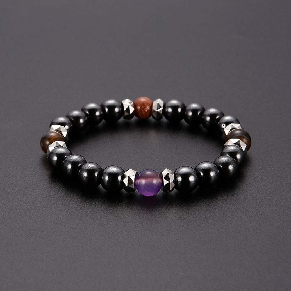 Mysika Bestt Magnetic Bracelet - Unisex Hematite Therapy Stone Round Beads Stretch Bangle for Weight Loss Weight Loss Anti-Fatigue Jewellery, Stone, Agate