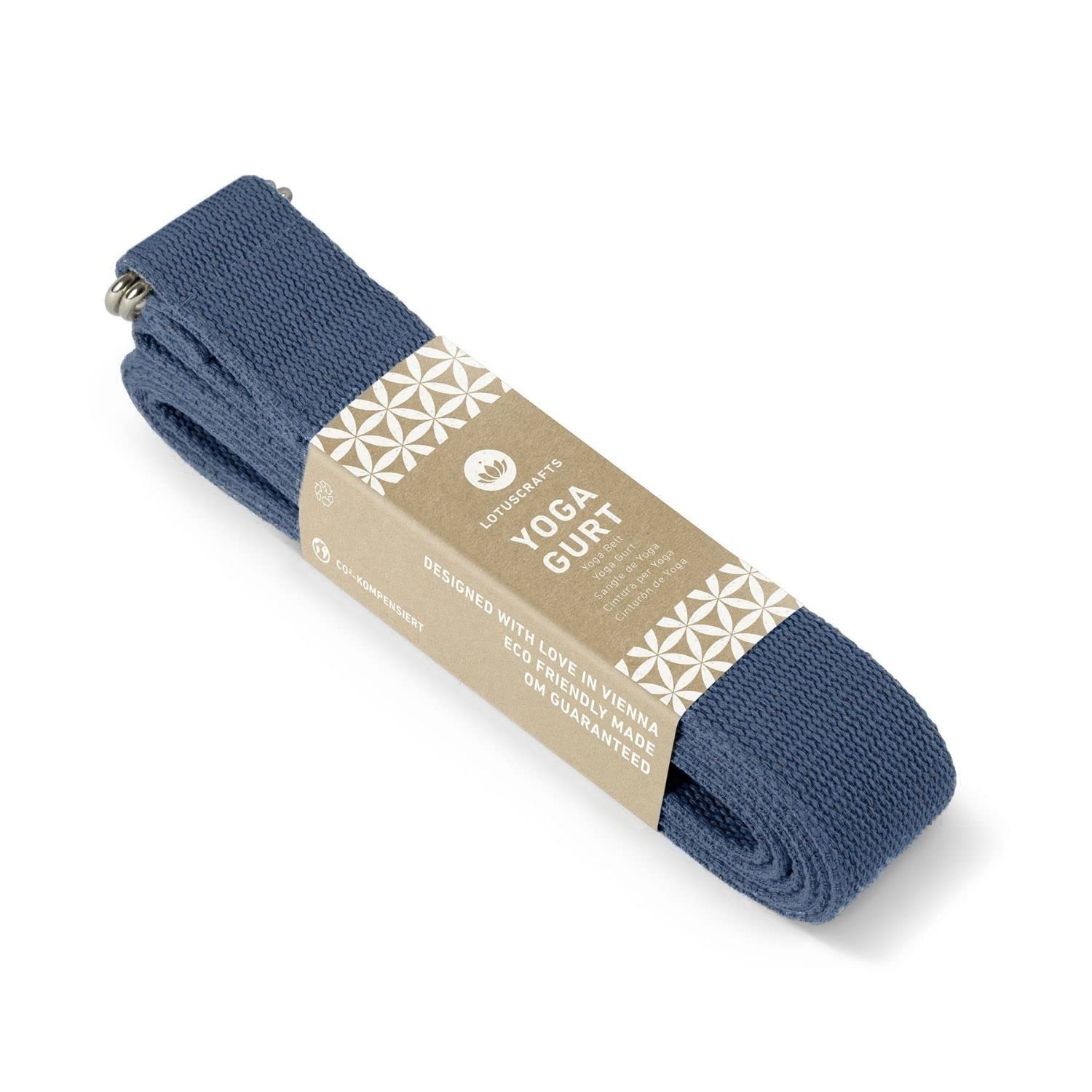 Lotuscrafts® Yogagurt 2,5 m - Yoga-Band zum Dehnen; 100% Bio-Baumwolle, Yogagurt Lang mit Verschluss aus Metall, Yoga-Strap für Einsteiger und Fortgeschrittene, 250 x 3,8 cm