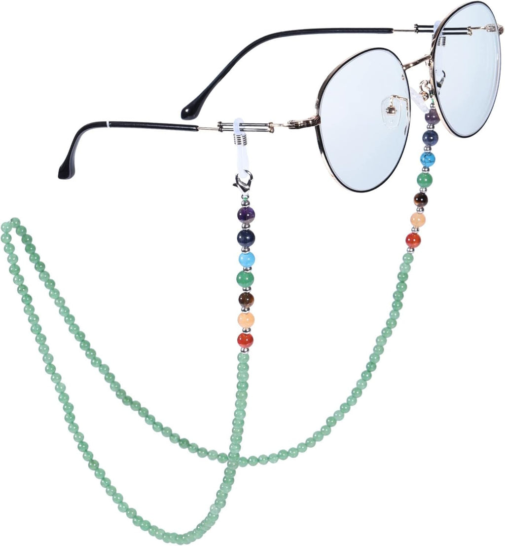 Nupuyai 7 Chakra Stein Perlen Brillenkette Damen Kristall Sonnenbrillenkette Gesichtsmaske Kette Edelstein Brillenband Brillenkordel Brillenhalter für Lesebrillen, Myopiebrille