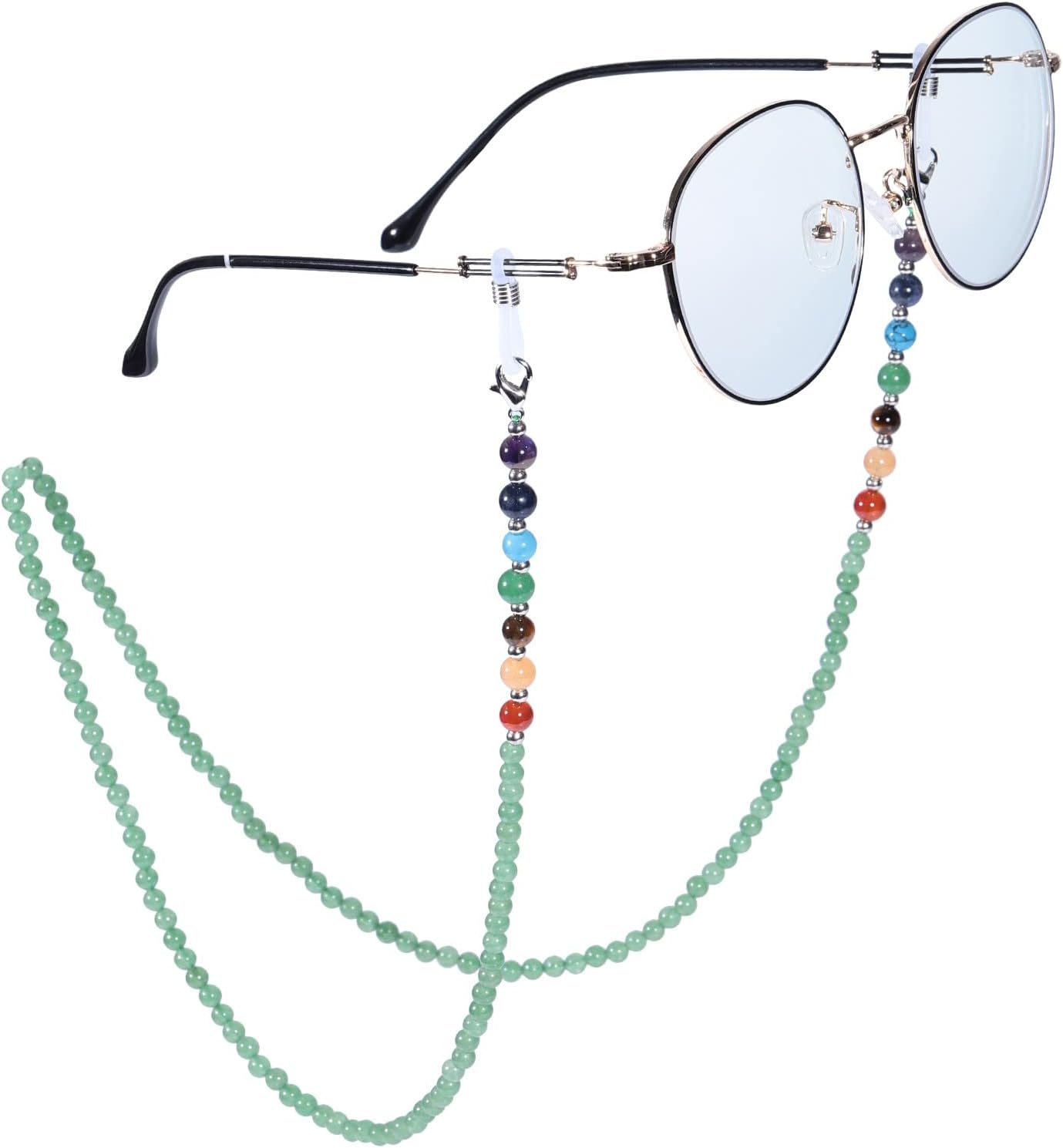 Nupuyai 7 Chakra Stein Perlen Brillenkette Damen Kristall Sonnenbrillenkette Gesichtsmaske Kette Edelstein Brillenband Brillenkordel Brillenhalter für Lesebrillen, Myopiebrille