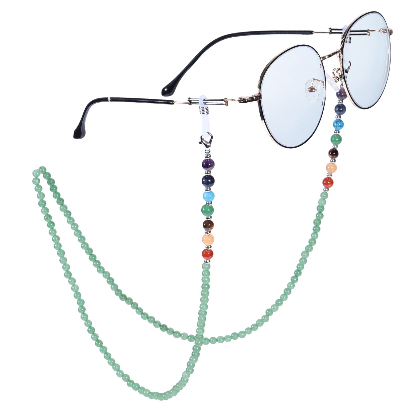 Nupuyai 7 Chakra Stein Perlen Brillenkette Damen Kristall Sonnenbrillenkette Gesichtsmaske Kette Edelstein Brillenband Brillenkordel Brillenhalter für Lesebrillen, Myopiebrille