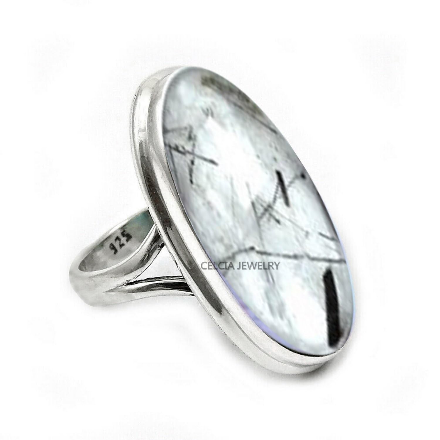 Large Oval Gemstone Handmade Jewellery, 925 Sterling Silver Tribal Ring, Engagement Gifts for Couples, Birthday Gifts for Men, Fathers Day Gifts, Promise Ring, Men's Gifts (Size 7.5, Charoite)