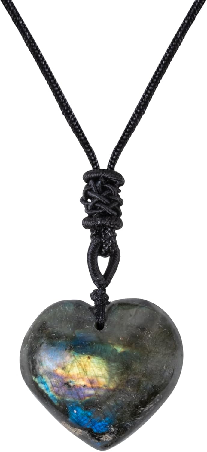 SPDYCESS Natürliche Heilung Kristalle Kette Damen Herz Rund Labradorit Achat Halskette mit Anhänger Reiki Schmuck für Männer Frauen Geschenk