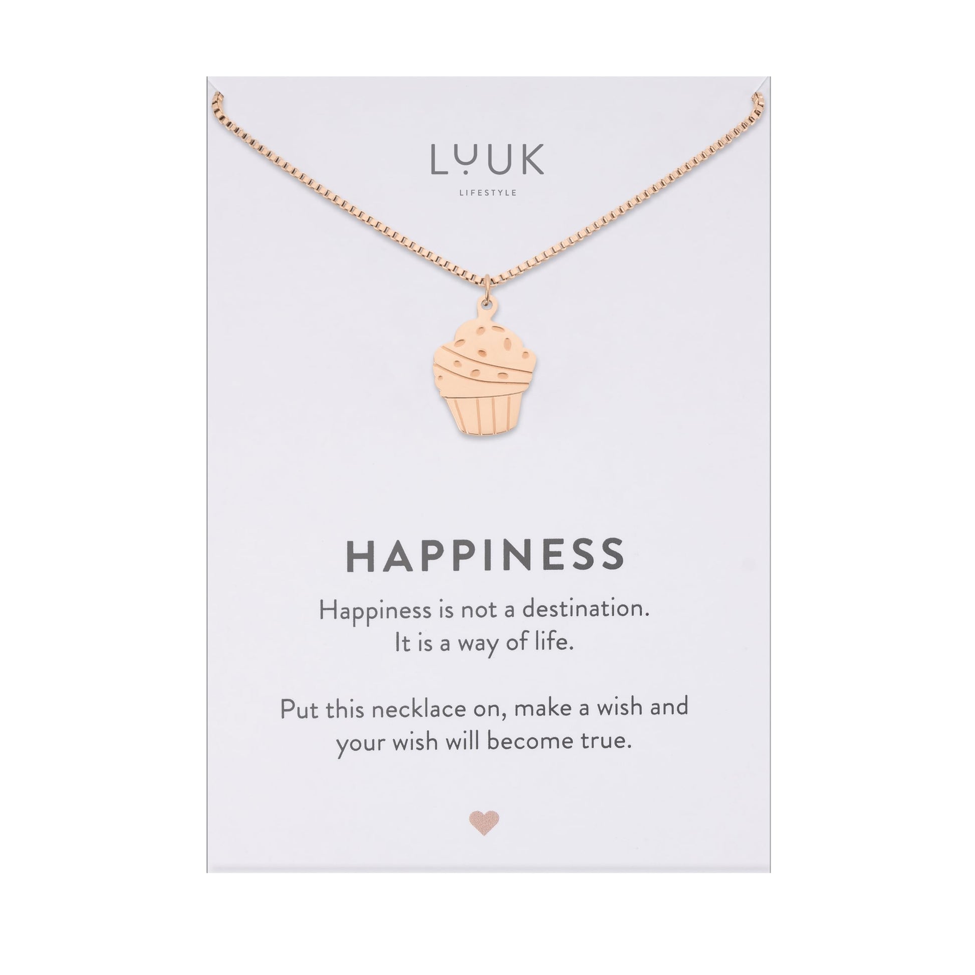 LUUK LIFESTYLE Filigrane Halsketten mit Anhänger und Karte mit HAPPINESS Spruch, zeitloses Design und moderne Motive, in Silber, Gold und Rosegold