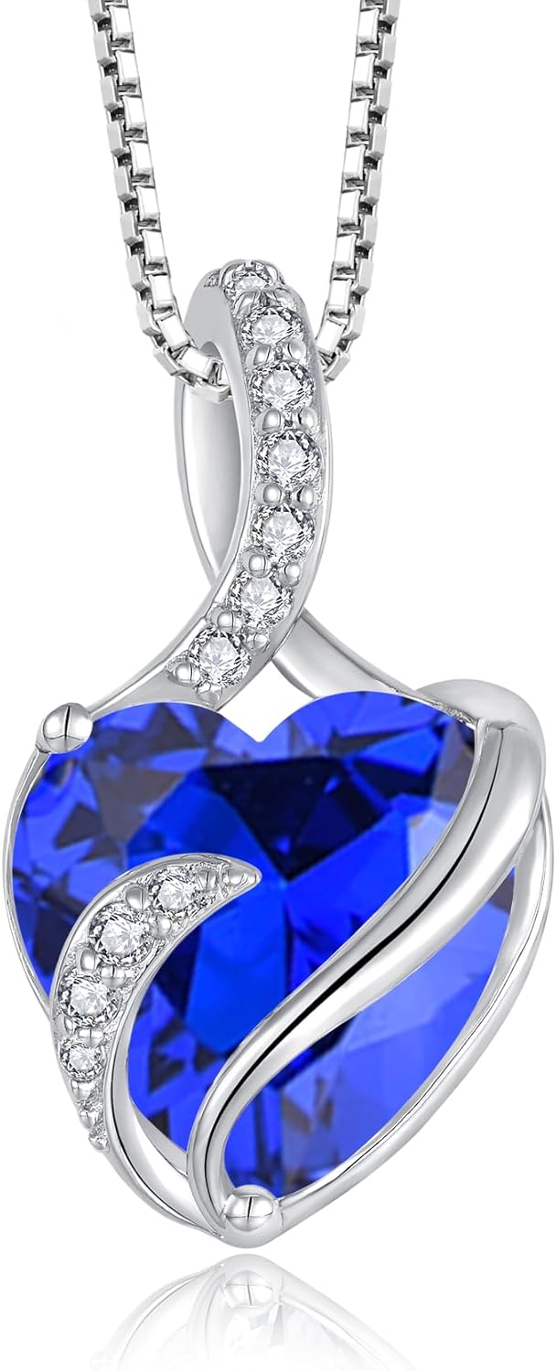 FJ Heart Birthstone Necklace Women's 925 Sterling Silver Infinity Necklace Jewellery Gifts for Women Mother Girlfriend Mum