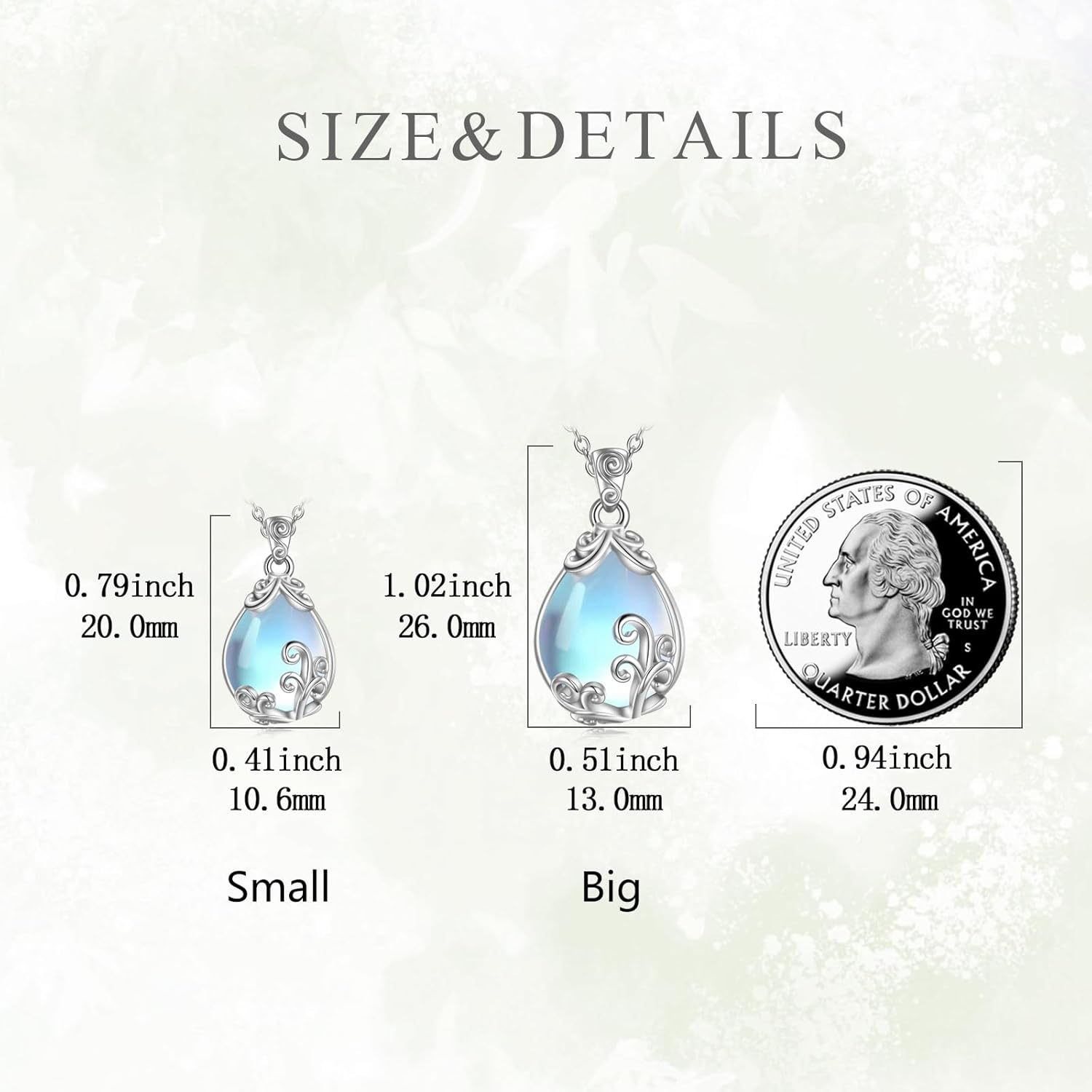 POPLYKE Sterling Silver Gemstone Filigree Teardrop Pendant Necklace Crystal Jewellery for Women
