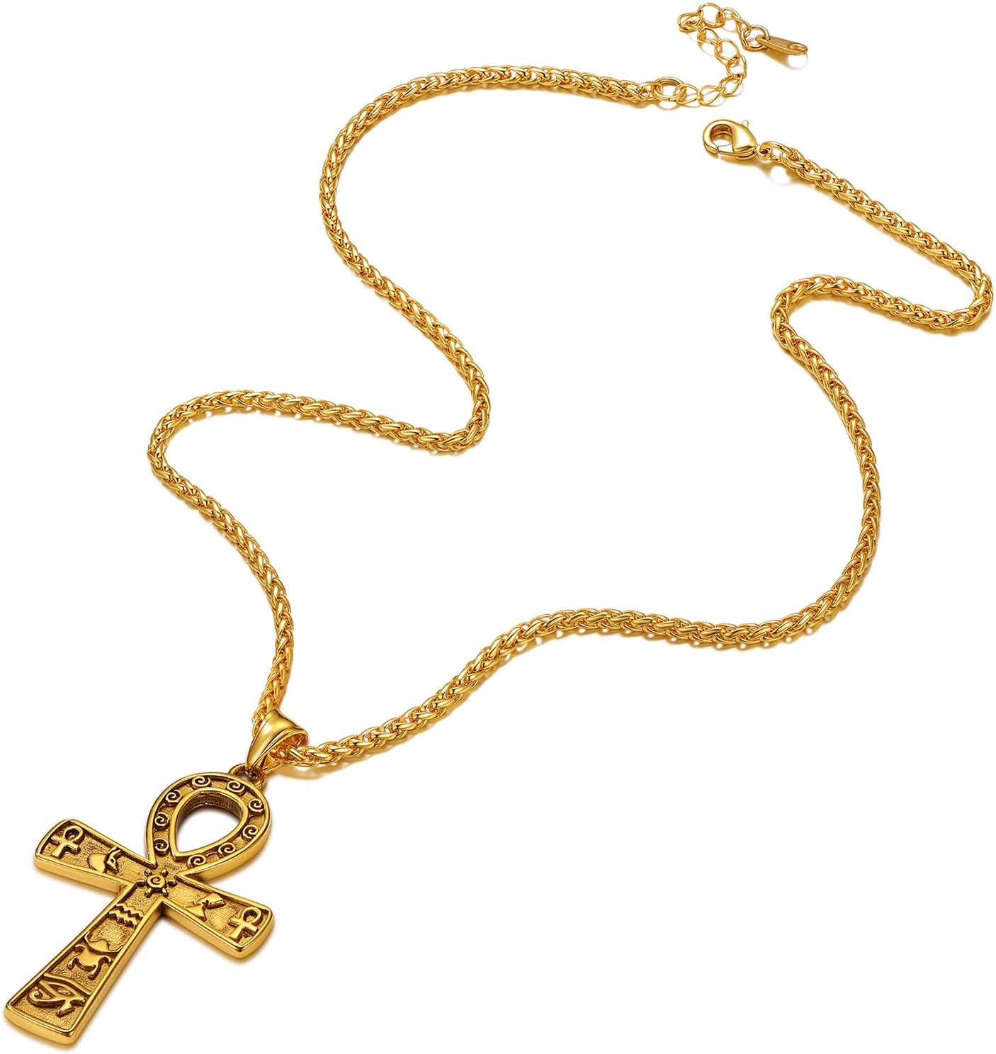 Richsteel Edelstahl Ägyptische Kreuzkette für Herren Jungen Religiöser Amulett Horusauge Kette Ankh Schmuck für Geburtstag Vatertag