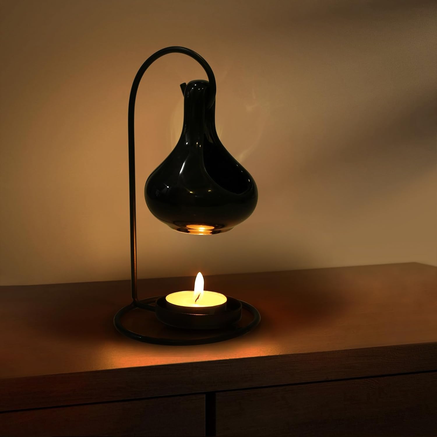 WD&CD Ceramic Oil Burner, Aroma Lamp, Tea Light Holder with Candle Spoon, Aroma Diffuser, Black
