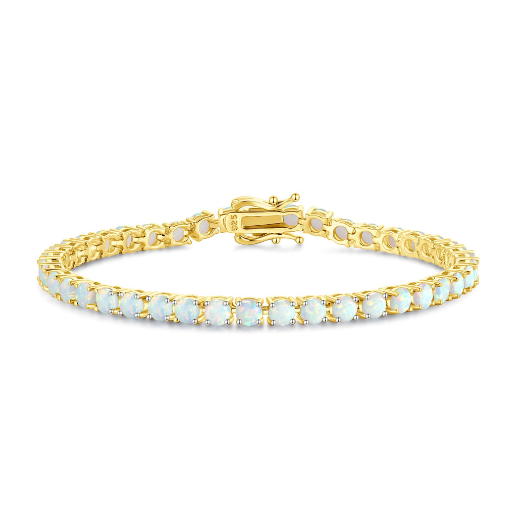 FANCIME 14K Vergoldet Damen Tennisarmband mit Synthetischer Edelstein, Geburtsstein Geschenk Schmuck für Sie Damen Mädchen, Länge 19 cm
