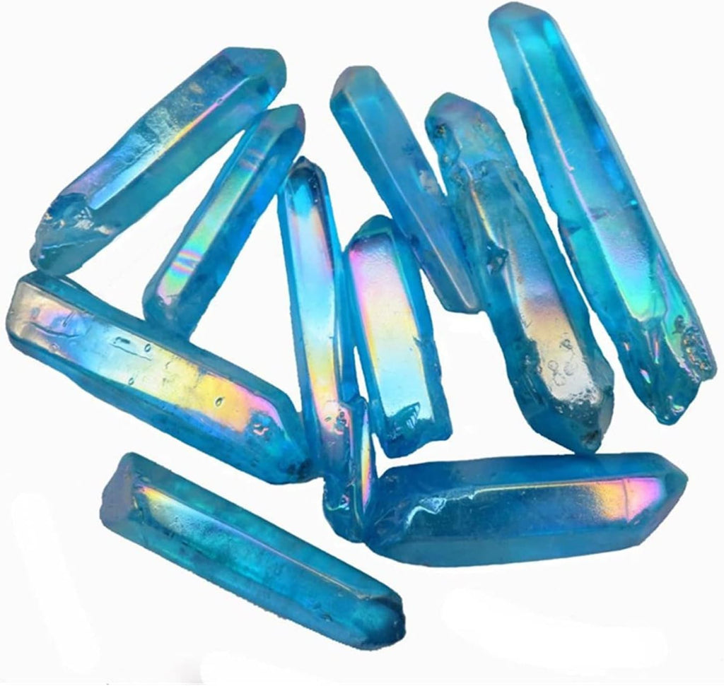 JCAKES Natural Crystal Rough 100g Natural Crystal Titanium Quartz Pillar Angel Blue Aura Quartz Dot Obelisk Wand Home Decoration