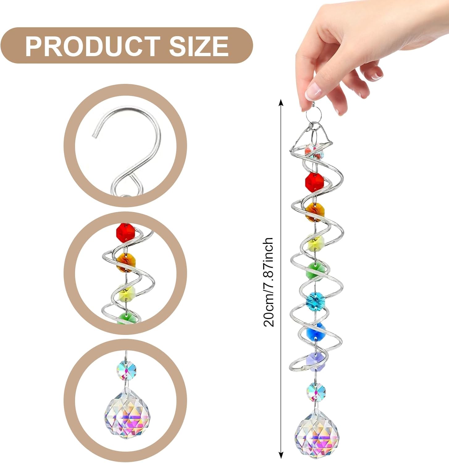 45cm Kristall Sonnenfänger Windspiel - Bunter Regenbogen Sonnenfänger mit Doppelspirale & Chakra Perlen - Dekorativer Hängender Suncatcher für Fenster,Garten,Balkon,Hochzeit - Innen & Außen Deko (A)
