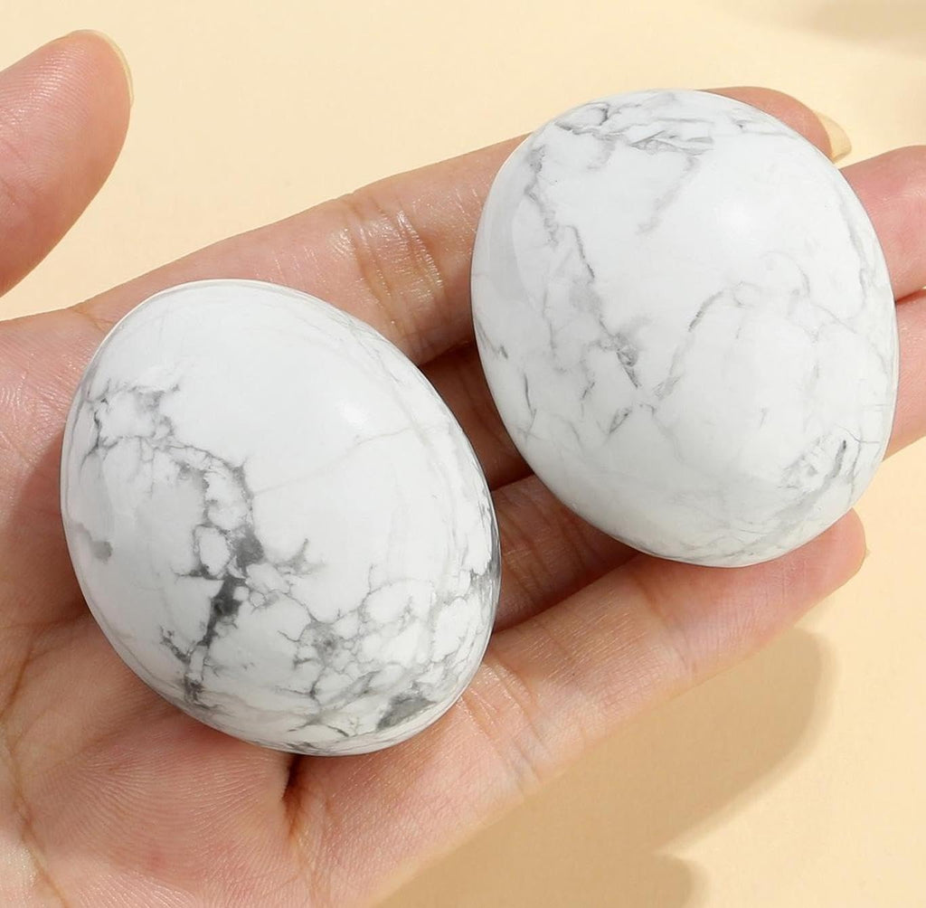 QINJIEJIE White Howlite Stones Natural Gemstone Large Crystals Polished Stone White Howlite 2 Pieces Crystal Stone Tumbled Stones Worry Stone Reiki Meditation