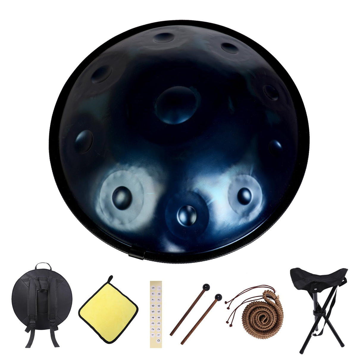 Handpan 22 Inch D Minor Kurd 10 Notes Drum Instrument for Professional Performance, 440HZ Sound Drums for Adults With Bag, Wiping Cloth, and Bracket