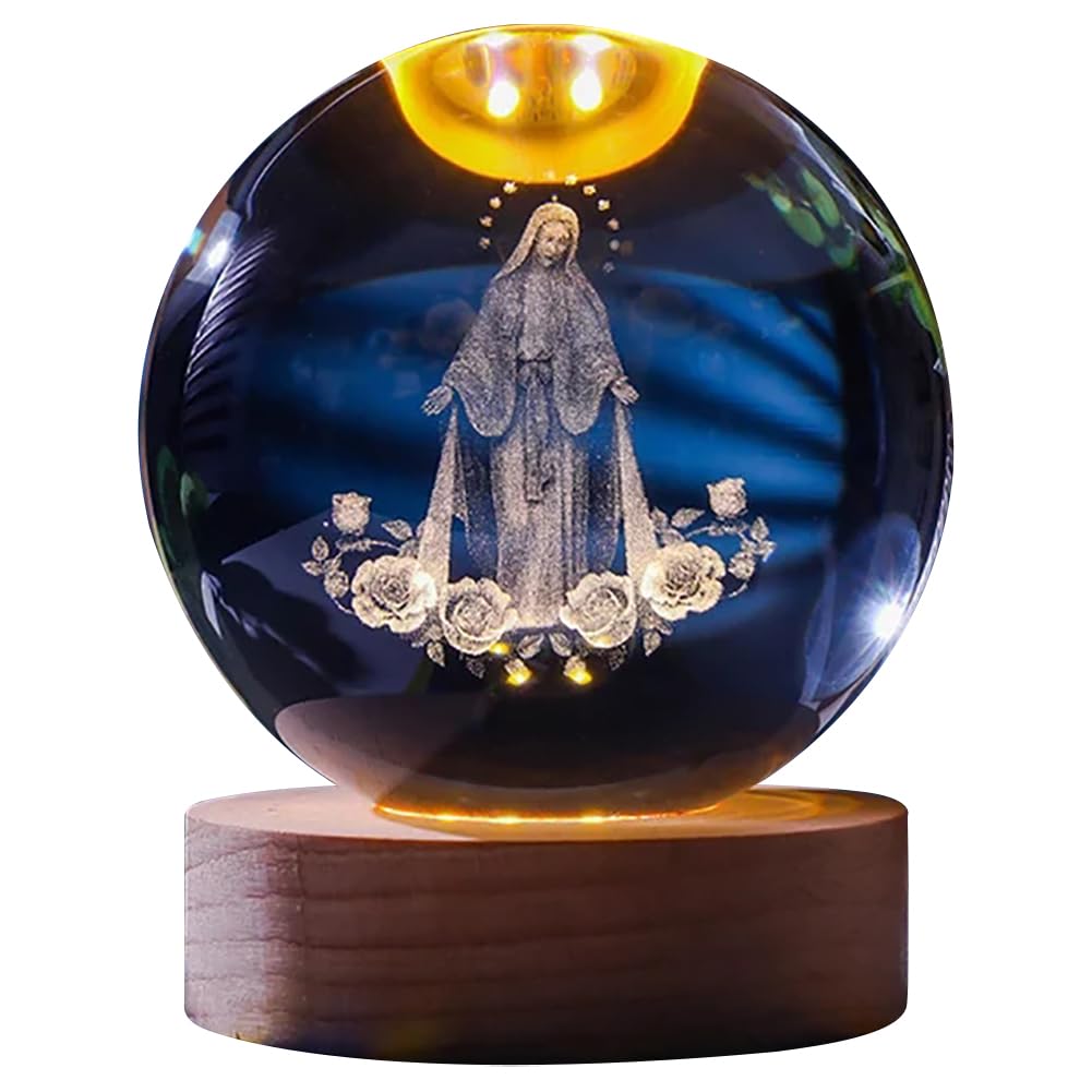 Demiawaking USB 3D Kristallkugel mit Holzsockel 3D Sonnensystem mit LED, Tischdeko Planet Lampe Nachtlicht, Geburtstag Kinder Geschenke, Party Deko (Milchstraße mit Quadrat Holzsockel)