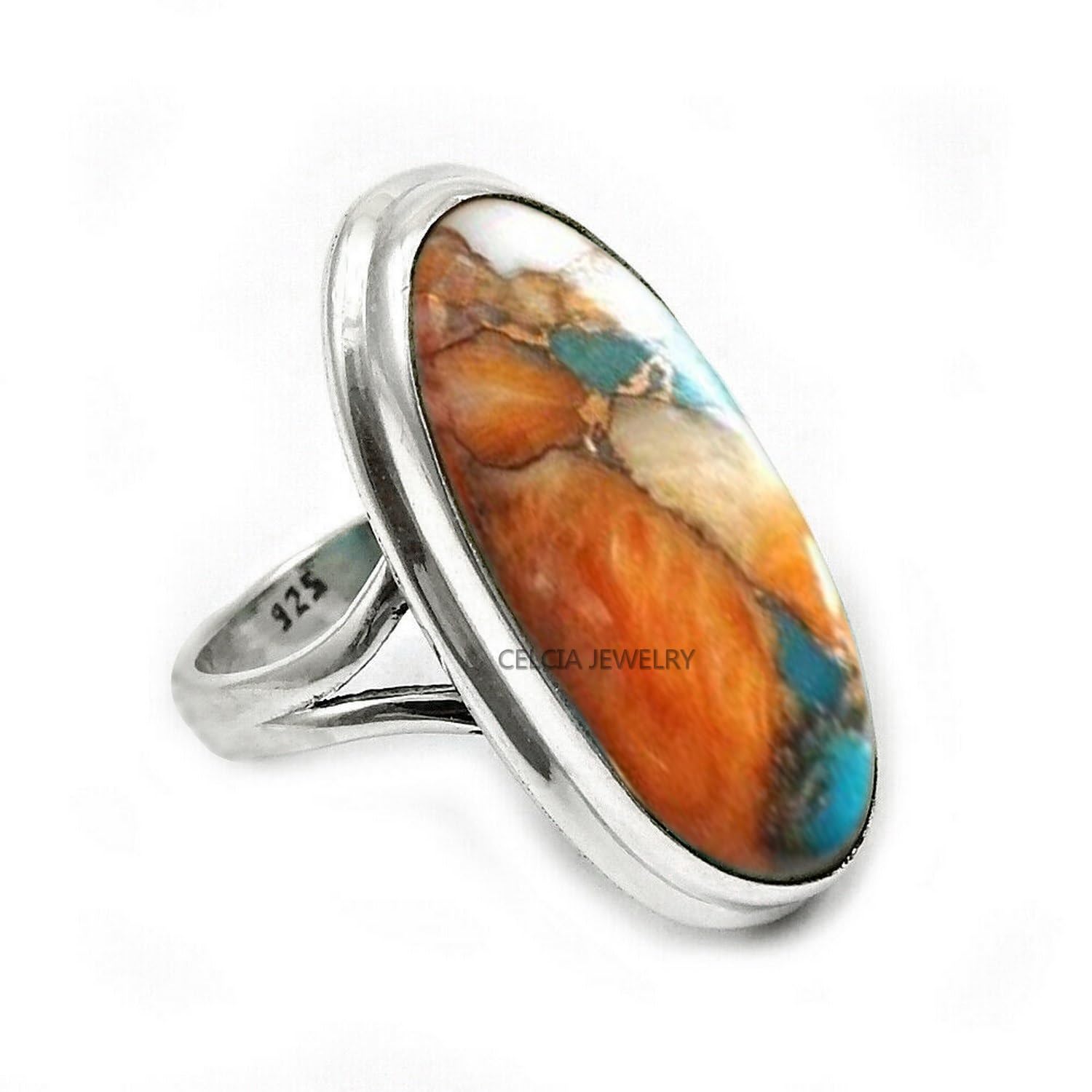 Large Oval Gemstone Handmade Jewellery, 925 Sterling Silver Tribal Ring, Engagement Gifts for Couples, Birthday Gifts for Men, Fathers Day Gifts, Promise Ring, Men's Gifts (Size 7.5, Charoite)