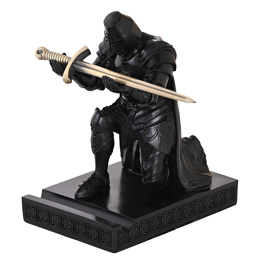 Mittelalterlicher Templer-Vorhut Offizier Ritter Stifthalter Stifthalter Schreibtisch-Organizer und Zubehör, Harz-Handy-Ständer als Geschenk für Büro und Zuhause, Schreibtisch-Organizer