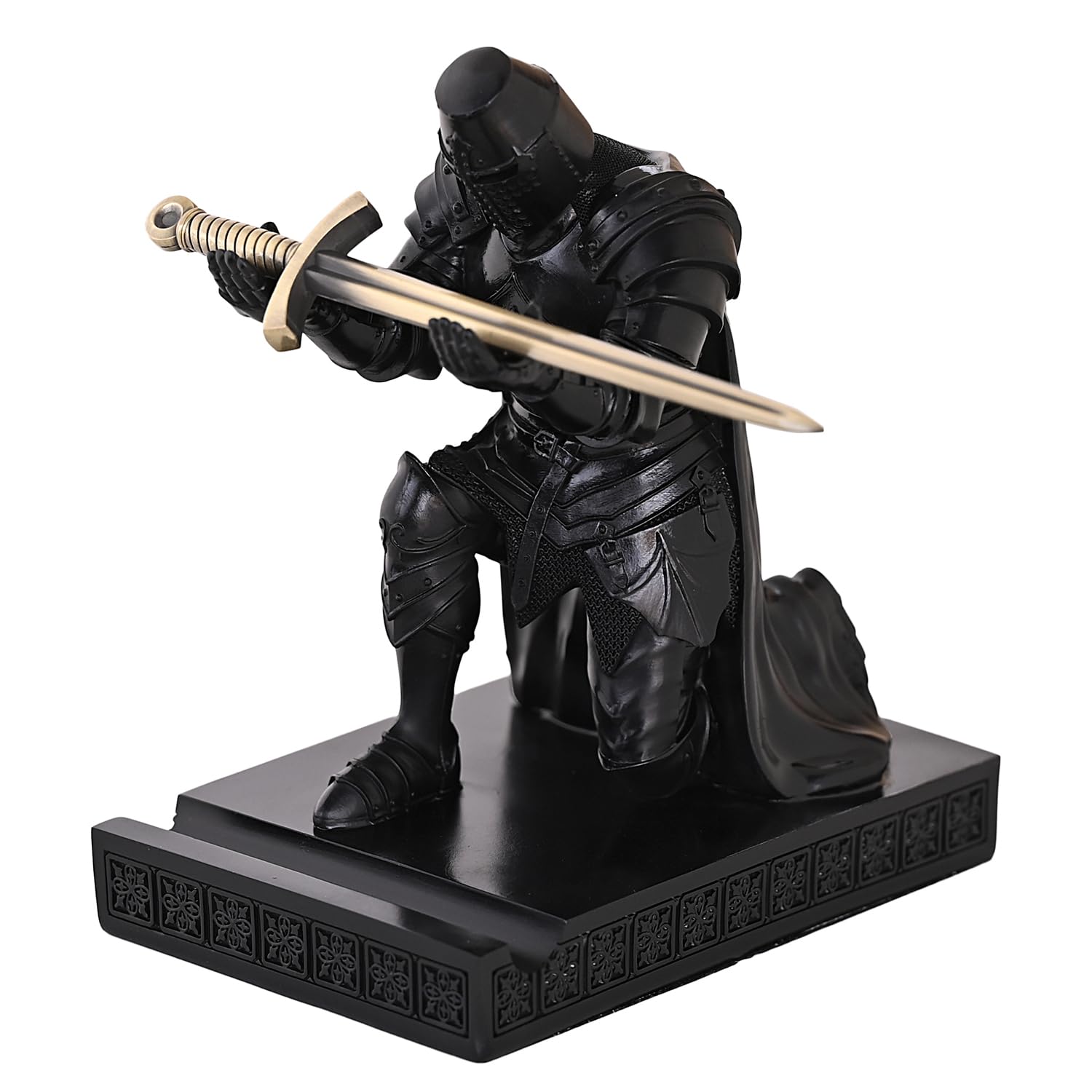 Mittelalterlicher Templer-Vorhut Offizier Ritter Stifthalter Stifthalter Schreibtisch-Organizer und Zubehör, Harz-Handy-Ständer als Geschenk für Büro und Zuhause, Schreibtisch-Organizer