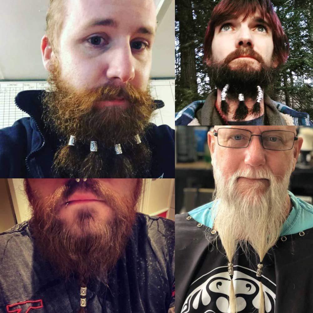 Queta Wikinger Rune Perlen, Nordic Bartperlen, Flechtperlen, Haarperlen, Haarverlängerung Nadel Einfädler Schlaufennadel Microringnadel für Haar Bart Schmuck DIY Halskette Halskette Anhänger (Golden)