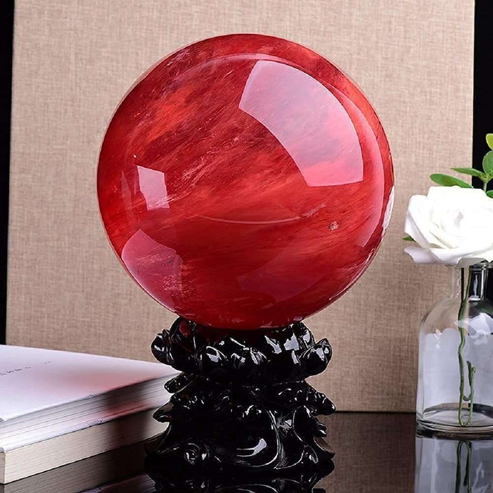 GYKLE Red Obsidian Ball with Stand, 4 Inch Natural Red Crystal Ruby Ball Sphere Melting Quartz Crystal Gemstone for Meditation Healing Feng Shui Divination Sphere Home Decoration Gift Box