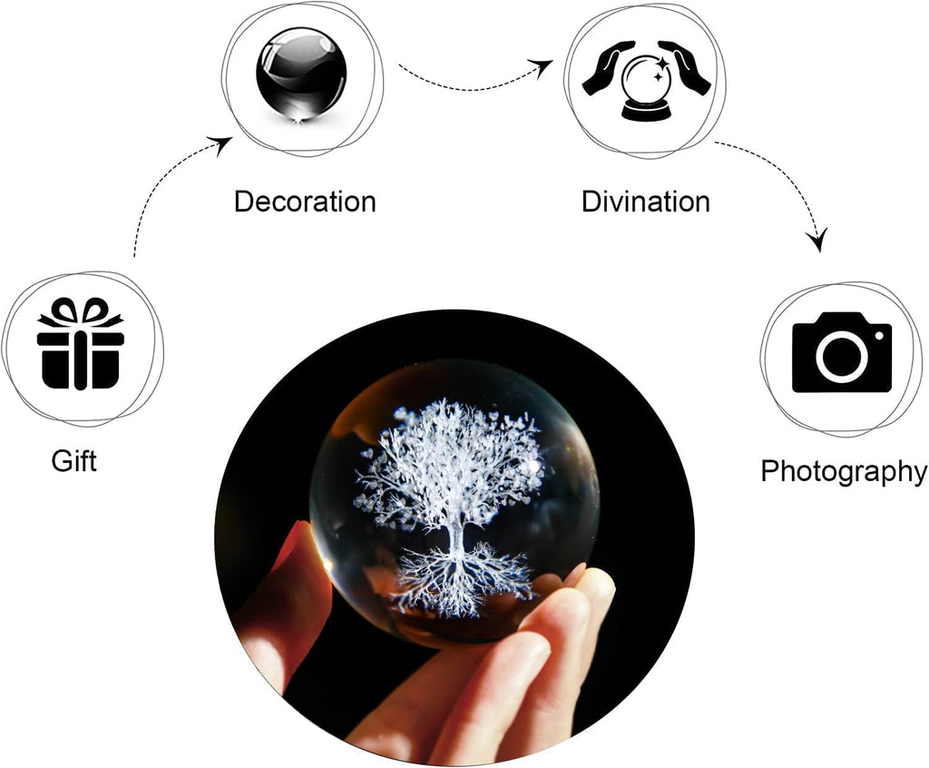 H&D HYALINE & DORA 60 mm Baum des Lebens Kristallkugel mit Ständer, dekorativer 3D Briefbeschwerer, lasergeätzte Glaspflanze, Baum des Lebens, Kugel, Neuheit für Zuhause